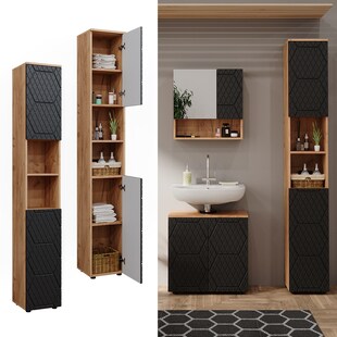 Vicco Hochschrank Irma Eiche Anthrazit 30 x 192 cm Badezimmer 