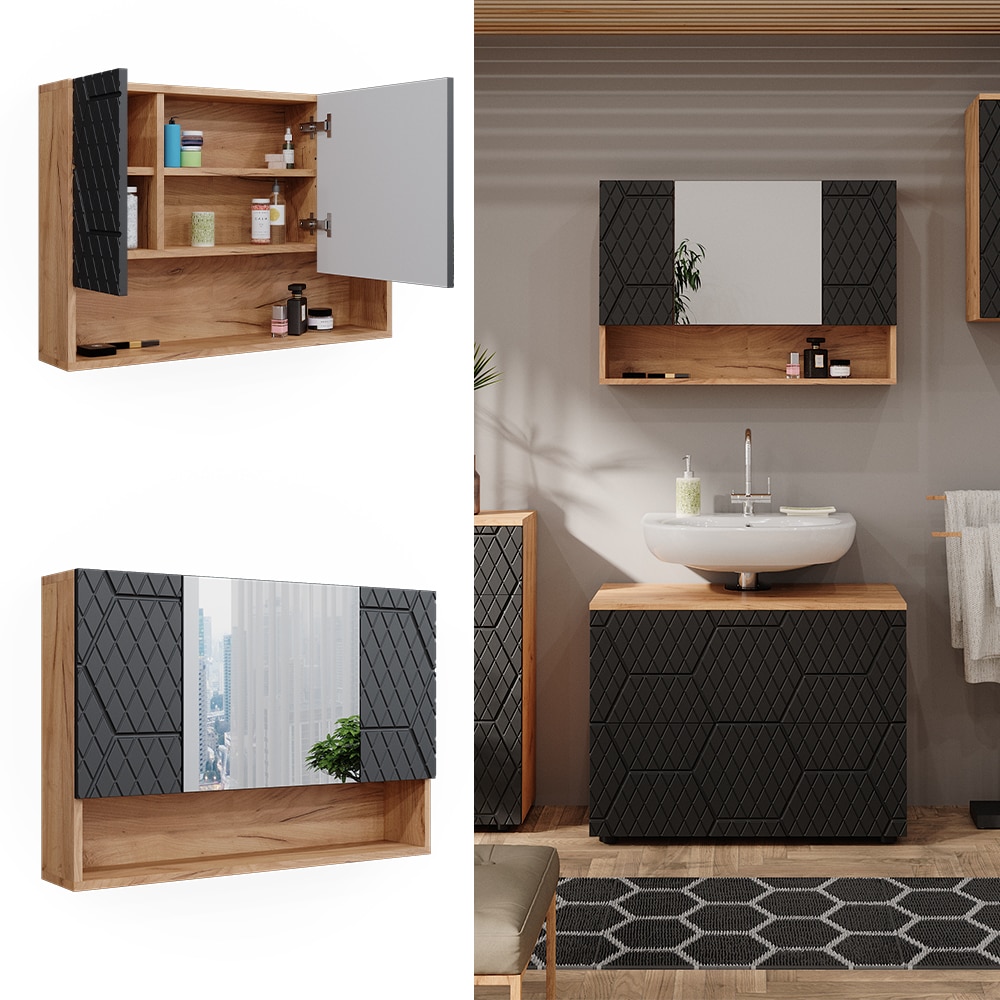 Vicco Badspiegelschrank Irma Eiche Anthrazit 80 x 55 cm Badezimmer 
