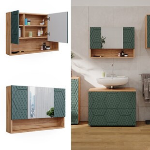 Vicco Badspiegelschrank Irma Eiche Grün 80 x 55 cm Badezimmer 