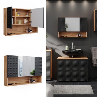 Vicco Badspiegelschrank Irma Eiche Anthrazit 80 x 55 cm Badezimmer 