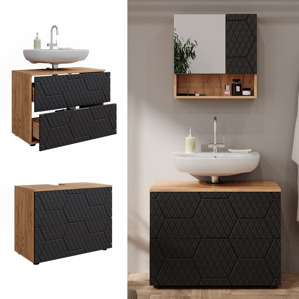 Vicco Waschbeckenunterschrank Irma Eiche Anthrazit 80 x 59 cm 2 Schubladen Badezimmer 