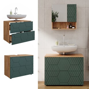 Vicco Waschbeckenunterschrank Irma Eiche Grün 80 x 59 cm 2 Schubladen Badezimmer 
