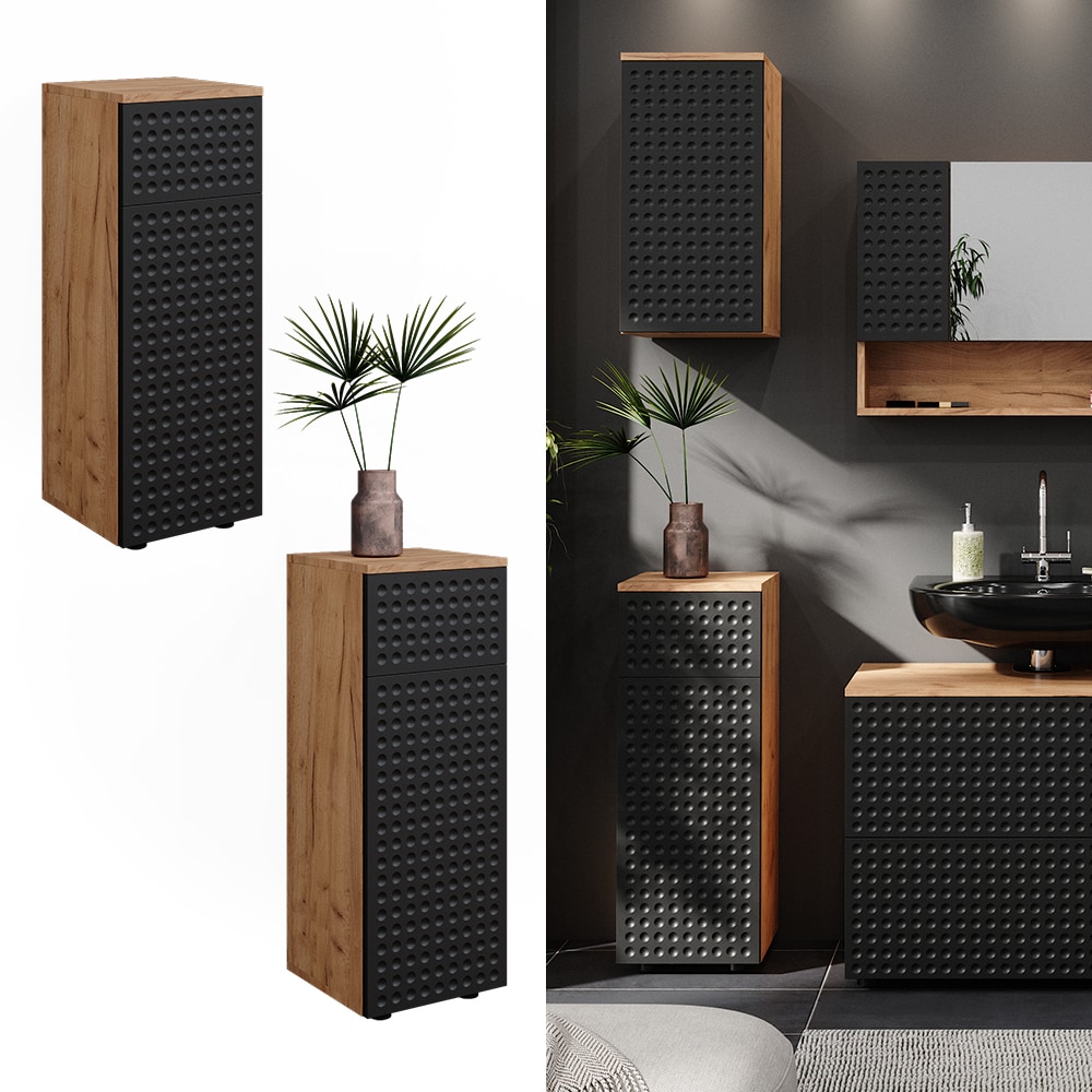 Vicco Midischrank Irma Eiche Anthrazit 30 x 81 cm 1 Schublade 2 F&auml;cher Badezimmer 