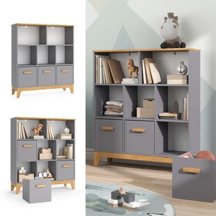 Vitalispa Organizer Malia Grau Eiche 98 x 113 cm Kinderzimmer Regal 