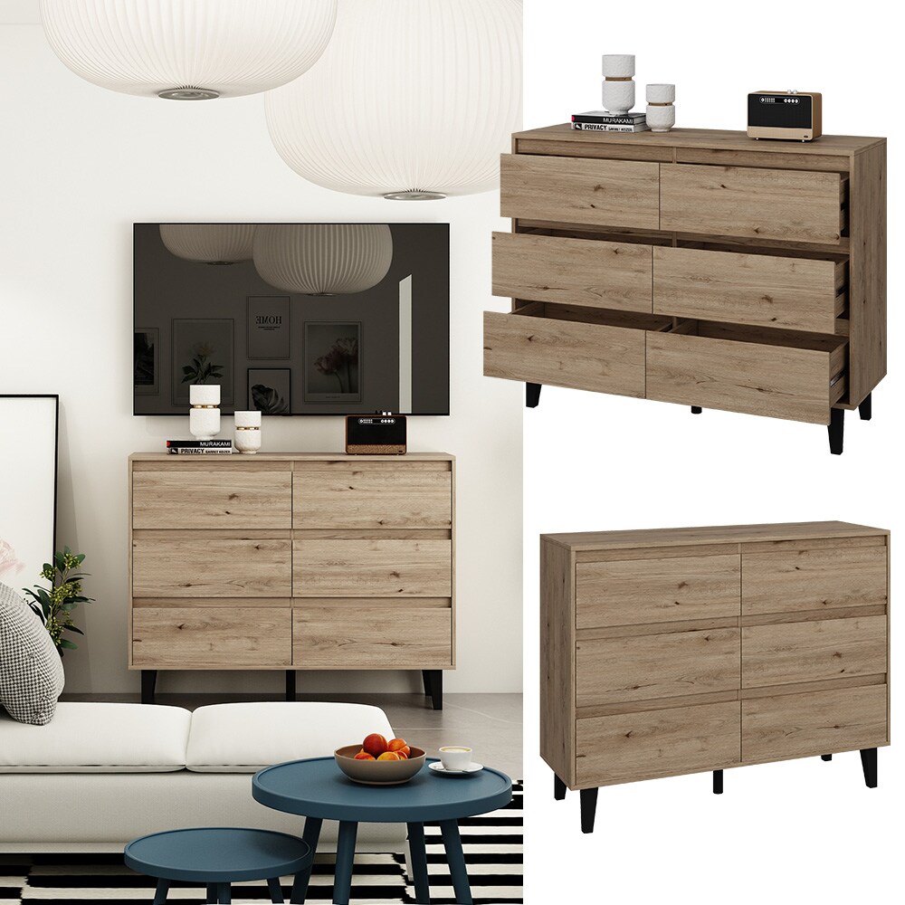 Vicco Sideboard Bahia Eiche 120 x 92 cm mit 6 Schubladen 