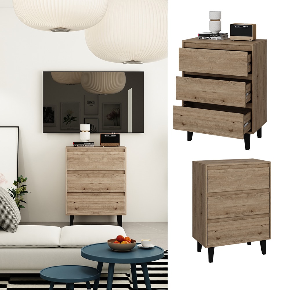 Vicco Sideboard Bahia Eiche 70 x 92 cm mit 3 Schubladen 