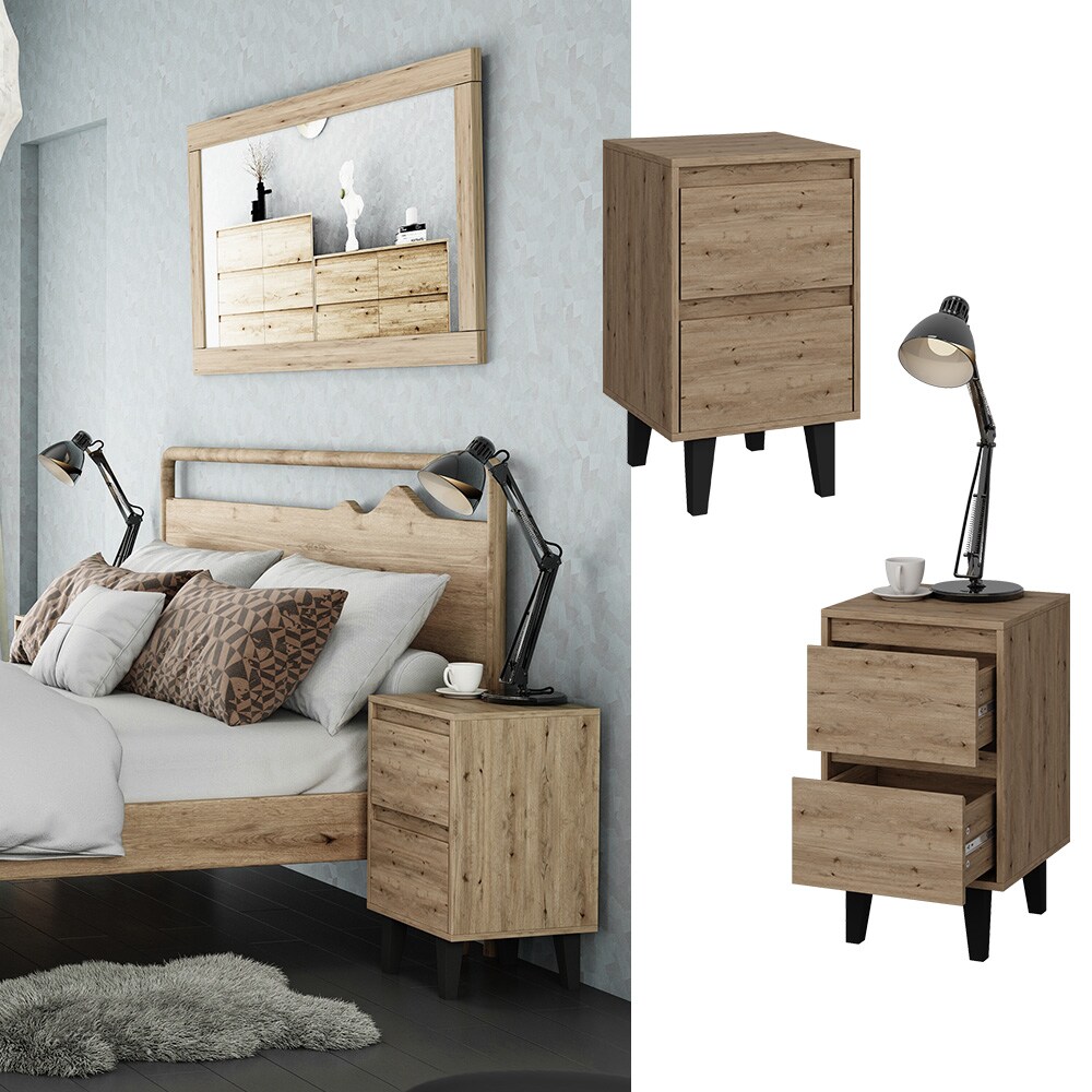 Vicco Nachtisch Bahia Eiche 40 x 69 cm mit 2 Schubladen 