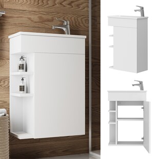 Vicco Badmöbel-Set Amadeo Weiß 2-teilig Waschbecken Waschtischunterschrank kleine Tür 