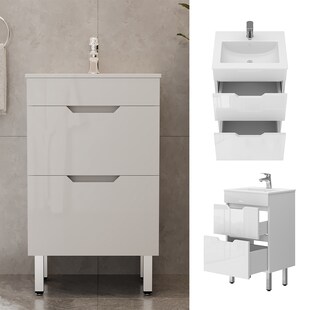 Vicco Badmöbel-Set Clayton Weiß Hochglanz 2-teilig Waschbecken Waschtischunterschrank 