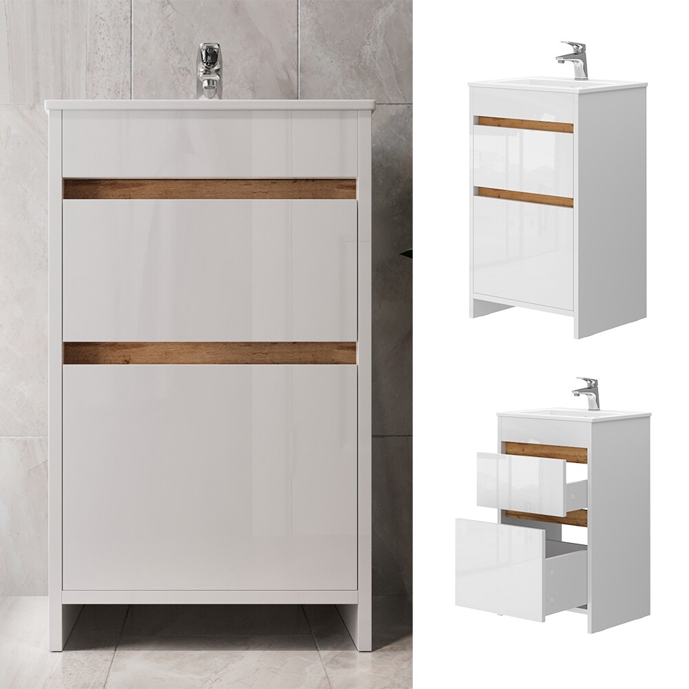 Vicco Badm&ouml;bel-Set Detmold Wei&szlig; Hochglanz 2-teilig Waschbecken Waschtischunterschrank 