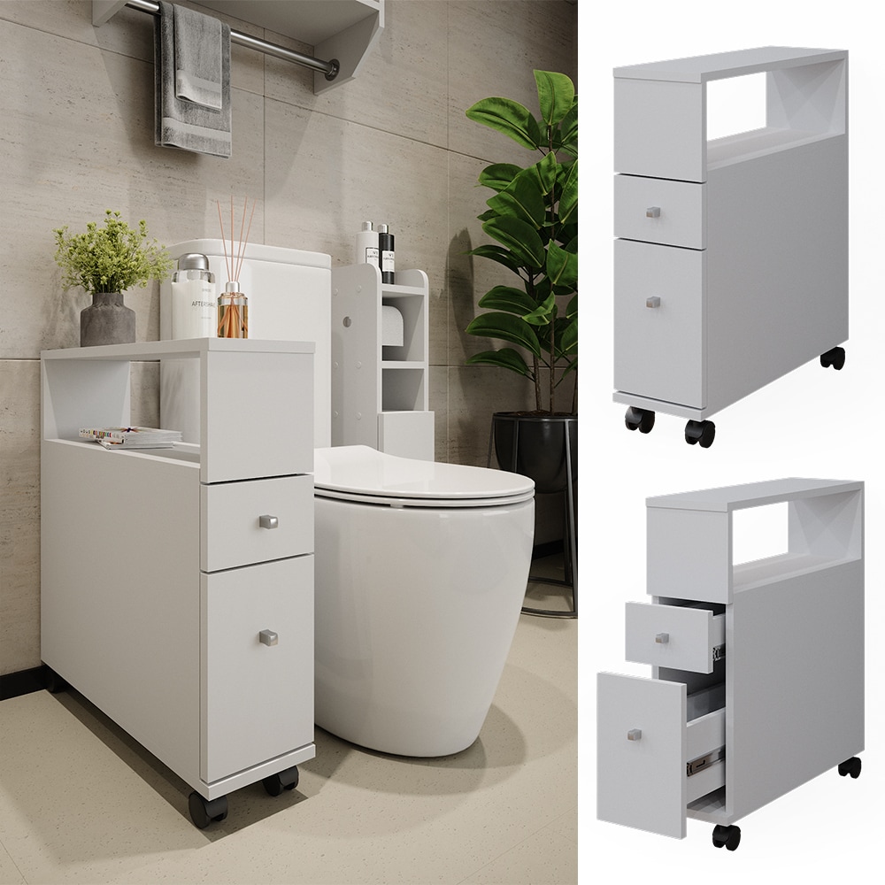 Vicco Badschrank Fynn Wei&szlig; 18 x 62 cm 2 Schubladen 