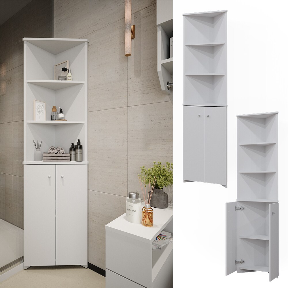 Vicco Badschrank Fynn Wei&szlig; 36 x 175 cm Eckschrank 2 T&uuml;ren 