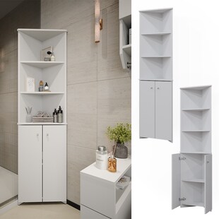 Vicco Badschrank Fynn Weiß 36 x 175 cm Eckschrank 2 Türen 