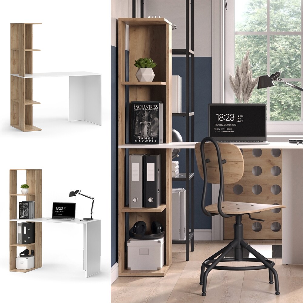 Vicco Schreibtisch Tower Wei&szlig; Sonoma 122 x 55 cm mit 4 F&auml;chern 