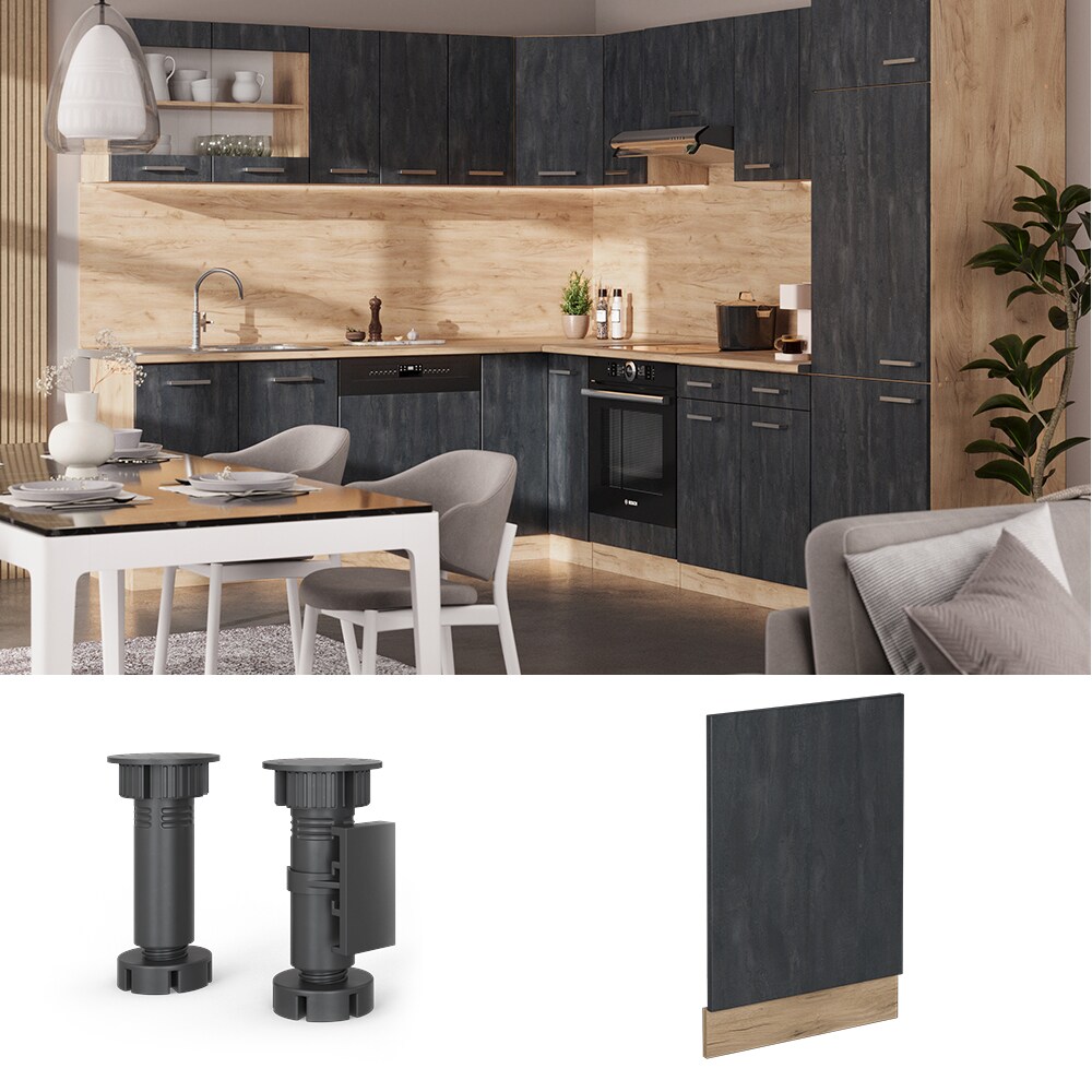 Vicco Geschirrsp&uuml;lerblende R-Line Schwarz Beton Eiche 45 cm mit Arbeitsplatte Anthrazit 