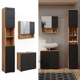 Vicco Badmöbel-Set Irma Eiche Anthrazit 3-teilig Hochschrank Waschbeckenschrank 60 cm 