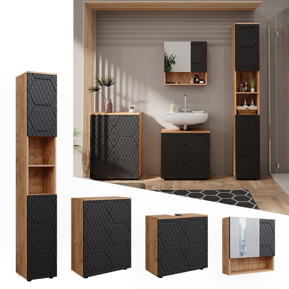 Vicco Badm&ouml;bel-Set Irma Eiche Anthrazit 4-teilig Hochschrank Kommode 