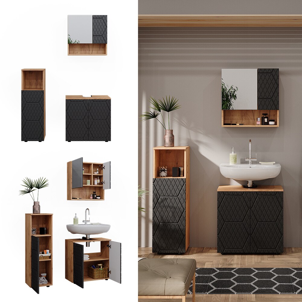 Vicco Badm&ouml;bel-Set Irma Eiche Anthrazit 4-teilig Midischrank 95 cm Waschbeckenschrank 60 cm 