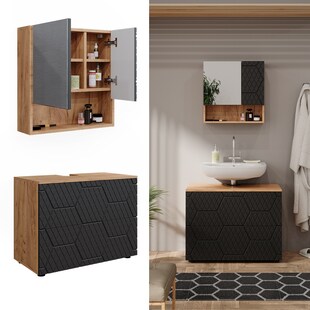 Vicco Badmöbel-Set Irma Eiche Anthrazit 2-teilig Spiegelschrank Waschbeckenschrank 80 cm 