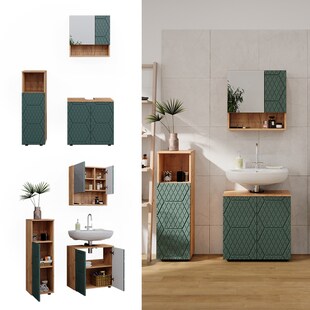 Vicco Badmöbel-Set Irma Eiche Grün 4-teilig Midischrank 95 cm Waschbeckenschrank 60 cm 