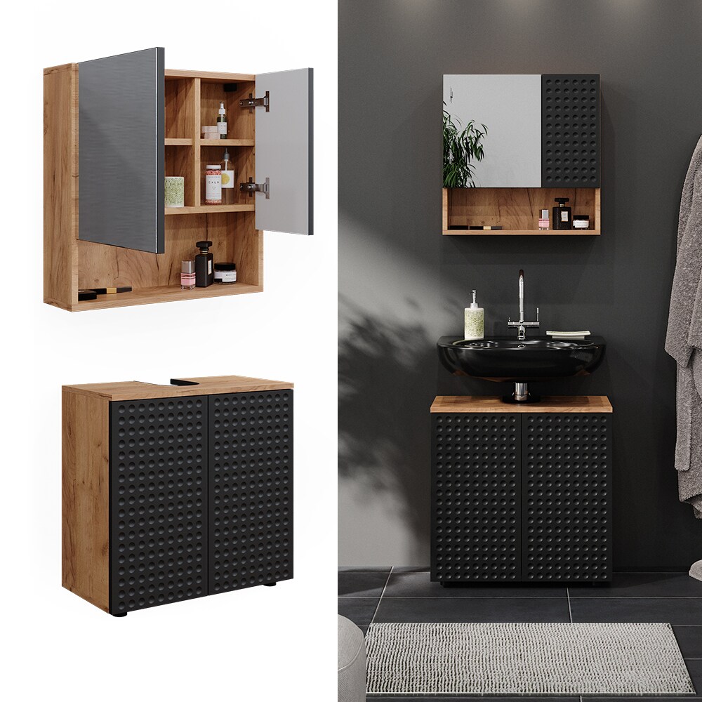 Vicco Badm&ouml;bel-Set Irma Eiche Anthrazit 2-teilig Spiegelschrank Waschbeckenschrank 60 cm 