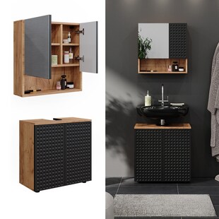 Vicco Badmöbel-Set Irma Eiche Anthrazit 2-teilig Spiegelschrank Waschbeckenschrank 60 cm 