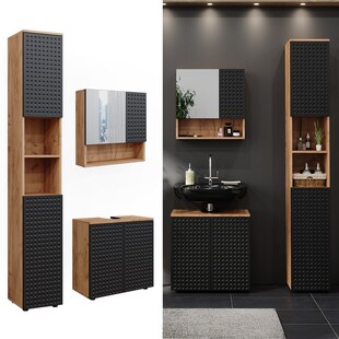 Vicco Badmöbel-Set Irma Eiche Anthrazit 3-teilig Hochschrank Waschbeckenschrank 60 cm 