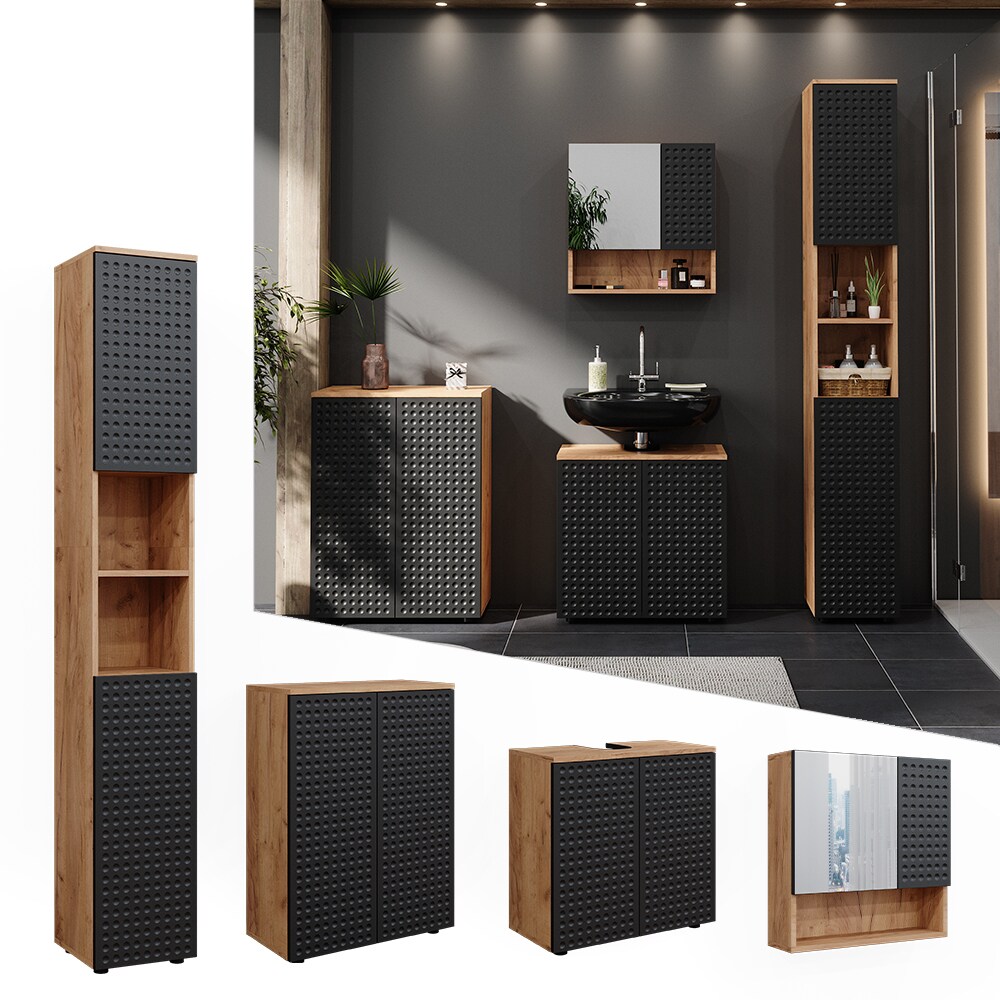 Vicco Badm&ouml;bel-Set Irma Eiche Anthrazit 4-teilig Hochschrank Kommode 