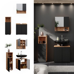Vicco Badmöbel-Set Irma Eiche Anthrazit 4-teilig Midischrank 95 cm Waschbeckenschrank 60 cm 