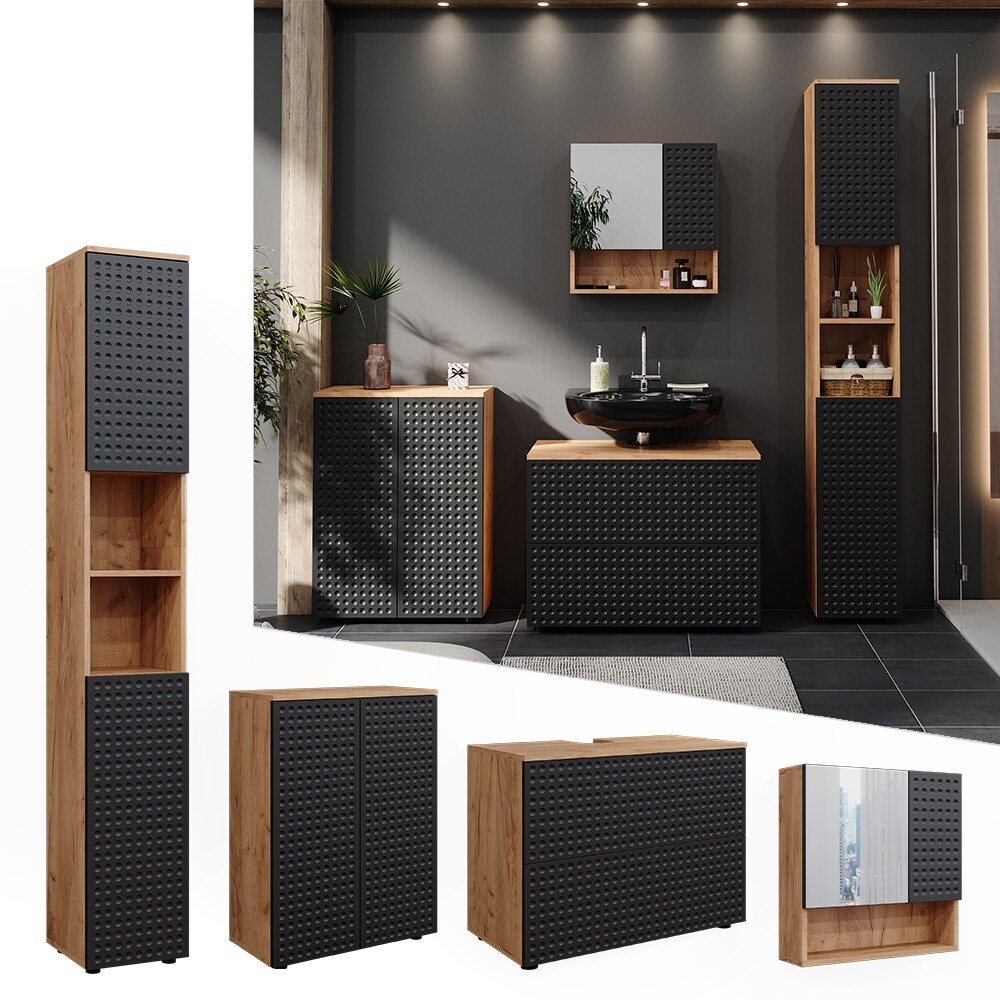 Vicco Badm&ouml;bel-Set Irma Eiche Anthrazit 4-teilig Hochschrank Kommode 