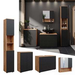 Vicco Badmöbel-Set Irma Eiche Anthrazit 4-teilig Hochschrank Kommode 