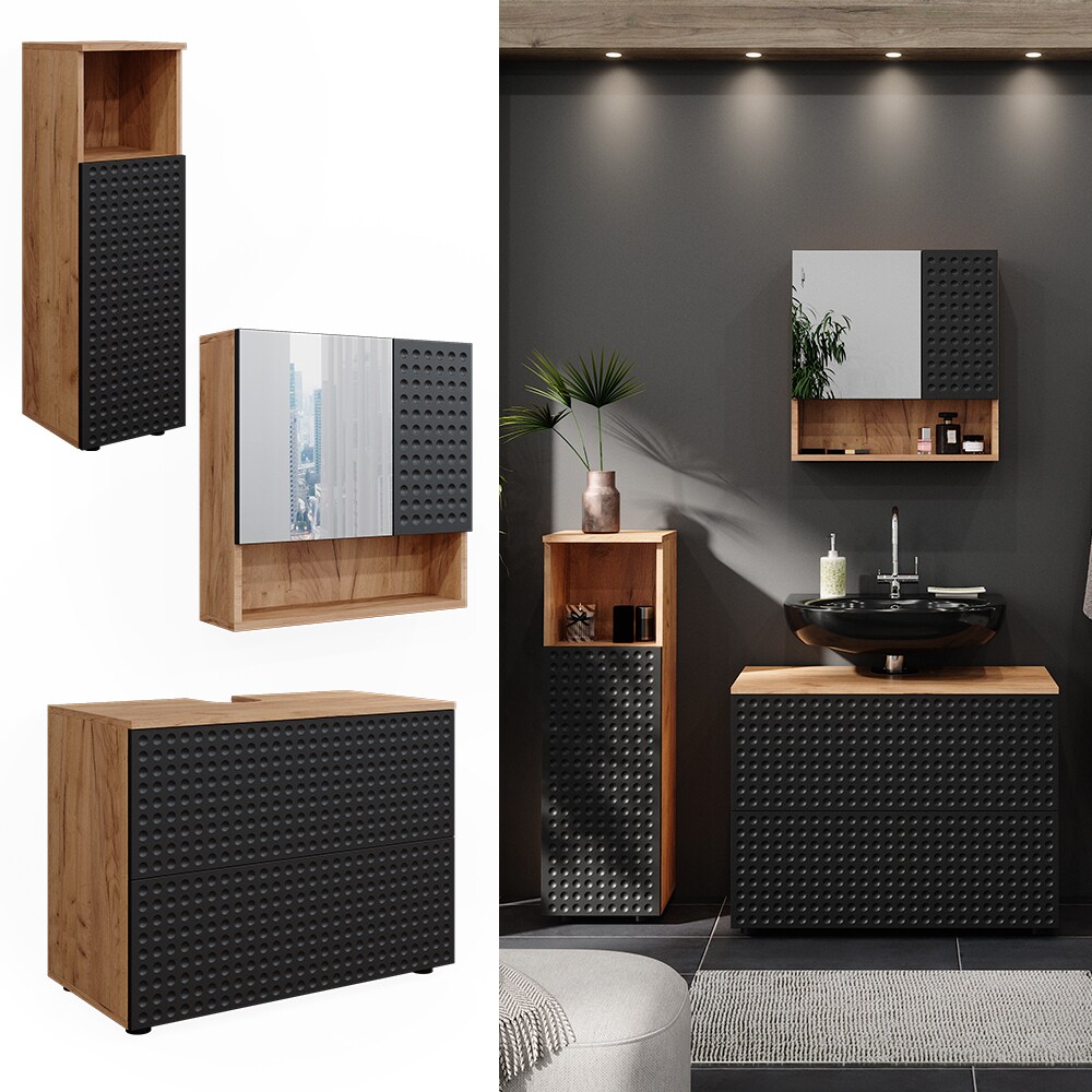 Vicco Badm&ouml;bel-Set Irma Eiche Anthrazit 4-teilig Midischrank 95 cm Waschbeckenschrank 80 cm 