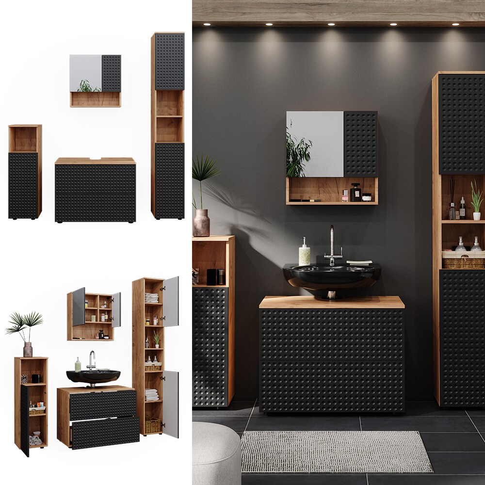 Vicco Badm&ouml;bel-Set Irma Eiche Anthrazit 4-teilig Hochschrank Midischrank 95 cm 