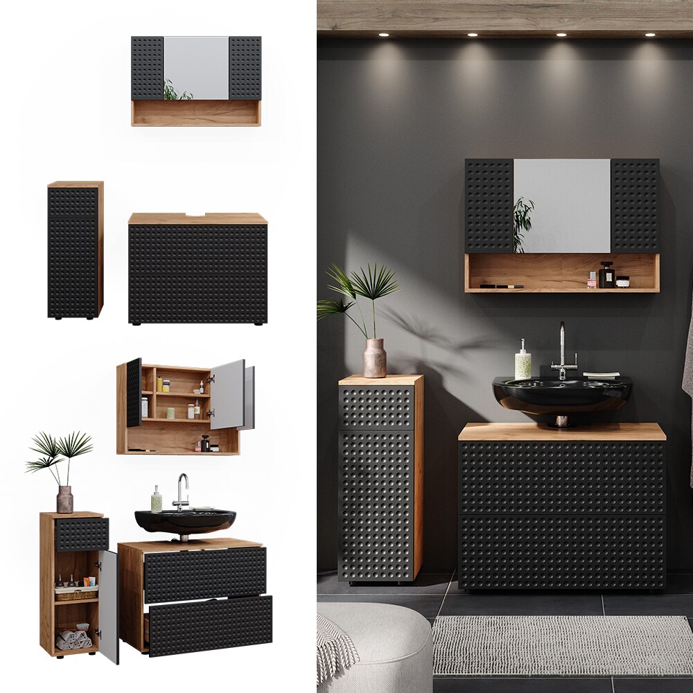 Vicco Badm&ouml;bel-Set Irma Eiche Anthrazit 3-teilig Midischrank 81 cm Waschbeckenschrank 80 cm 
