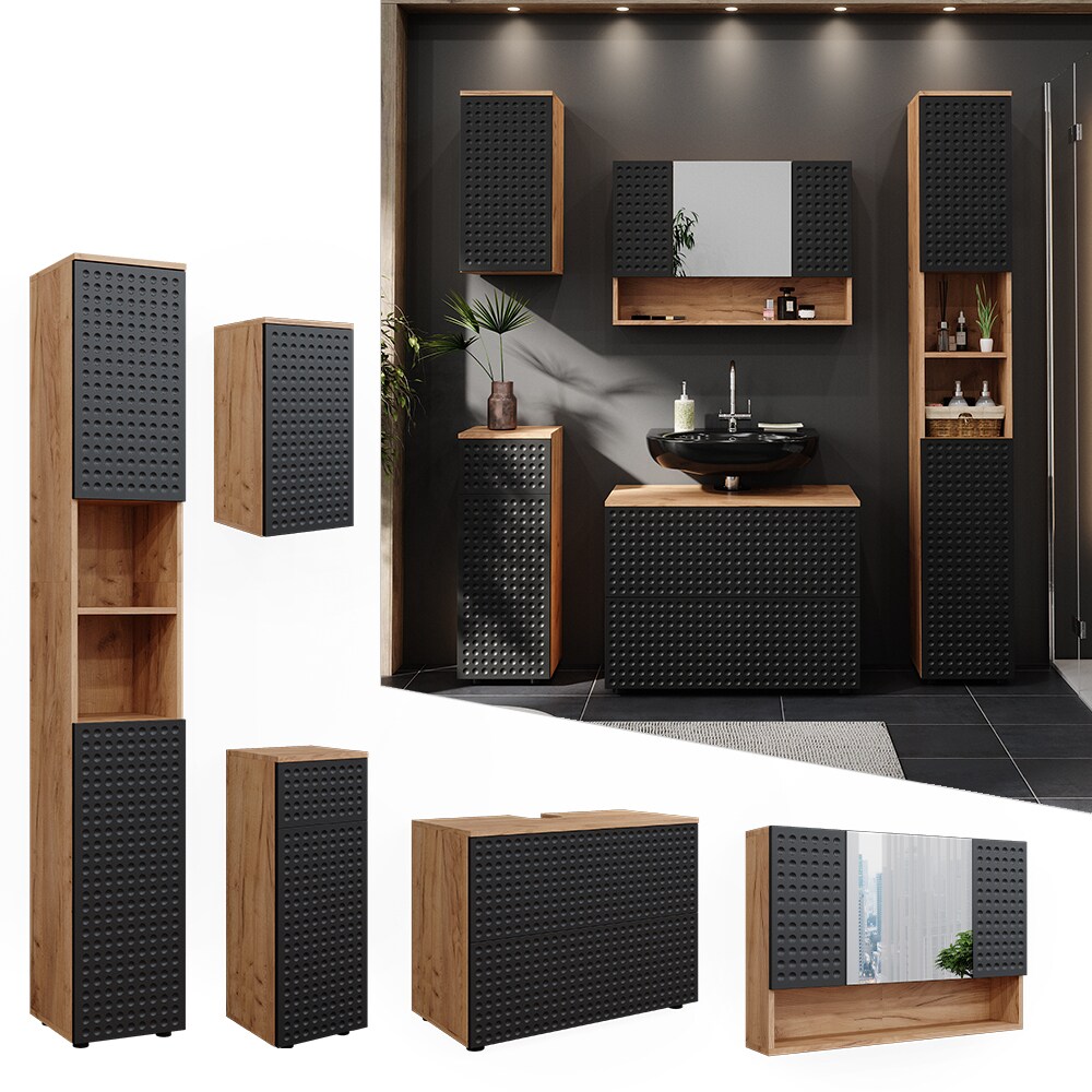 Vicco Badm&ouml;bel-Set Irma Eiche Anthrazit 5-teilig Hochschrank Midischrank 81 cm 