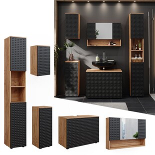 Vicco Badmöbel-Set Irma Eiche Anthrazit 5-teilig Hochschrank Midischrank 81 cm 