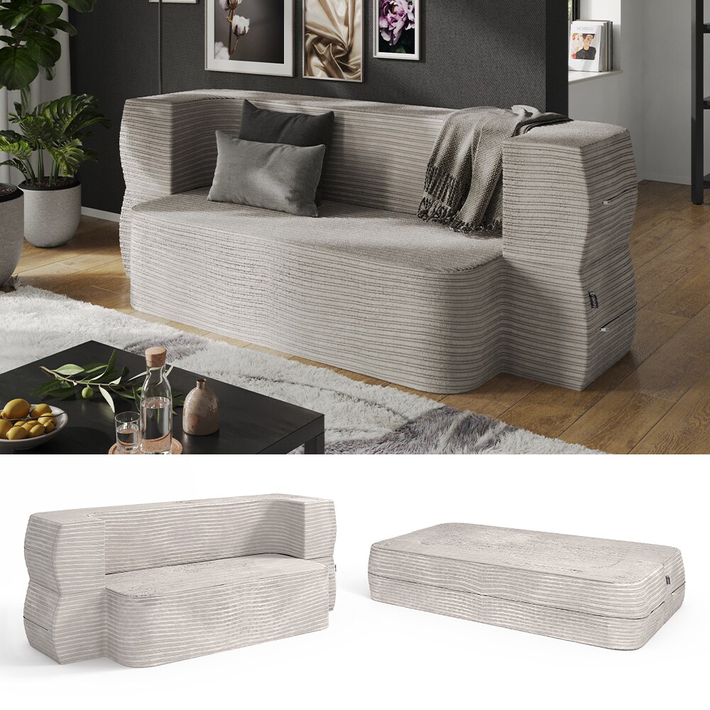 Vicco Sofa Lille Beige 190 cm mit Schlaffunktion 