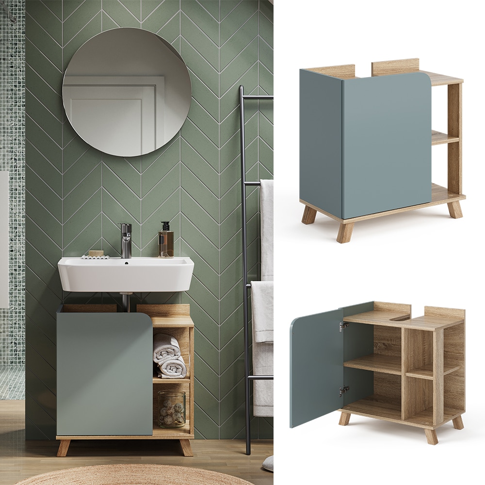 Vicco Waschbeckenunterschrank Karen Sonoma Mintgr&uuml;n 60 x 65 cm T&uuml;r offene F&auml;cher 