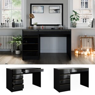 Vicco Schminktisch Sherry Schwarz Hochglanz Gold 120 x 75 cm 5 Schubladen 