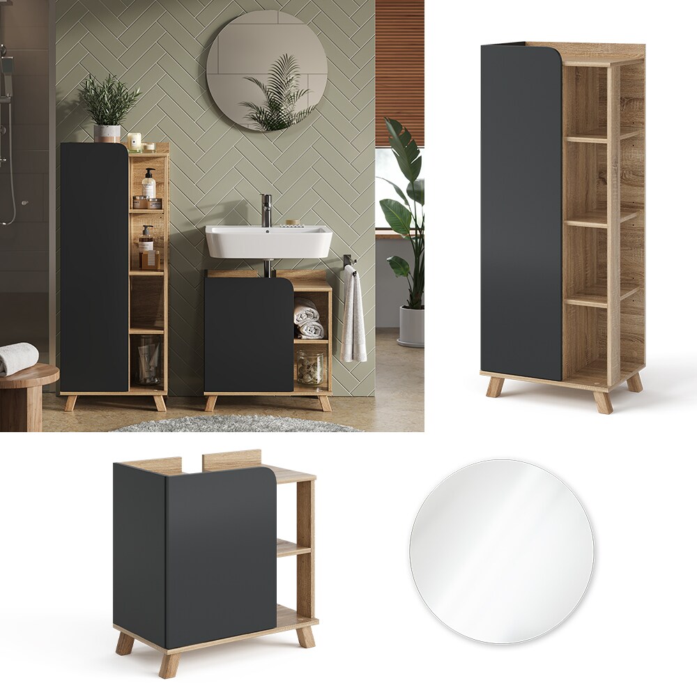 Vicco Badm&ouml;bel-Set Karen Sonoma Anthrazit 3 Teile 