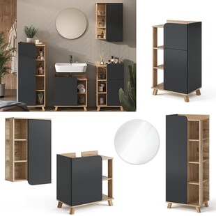 Vicco Badmöbel-Set Karen Sonoma Anthrazit 5 Teile 