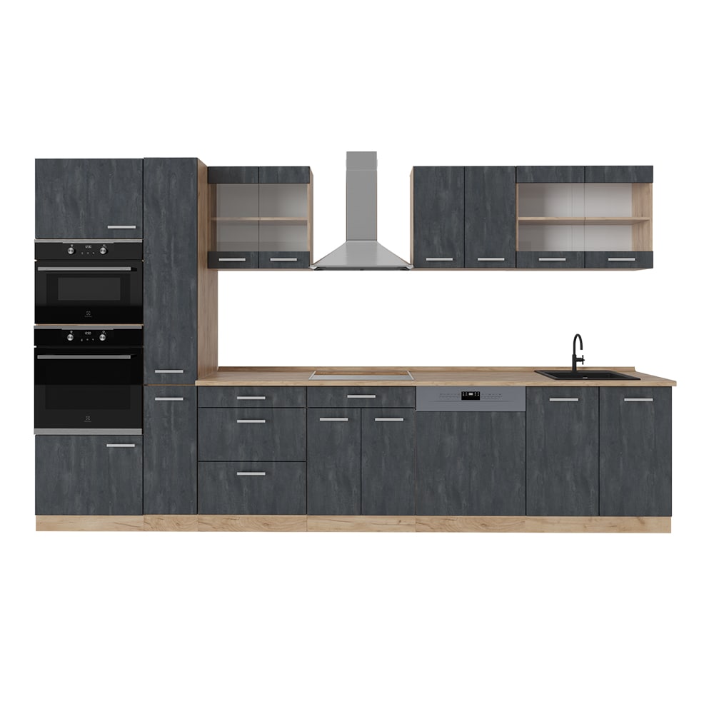 Vicco Küchenzeile R-Line 350 cm Schwarz Beton Eiche ohne Arbeitsplatte