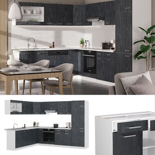 Vicco Eckküche R-Line 287x227 cm Schwarz Beton Weiß ohne Arbeitsplatte 