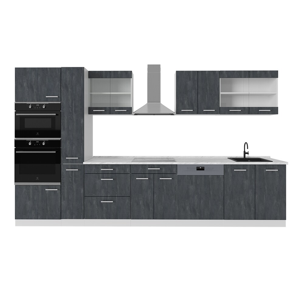 Vicco Küchenzeile R-Line 350 cm Schwarz Beton Weiß ohne Arbeitsplatte