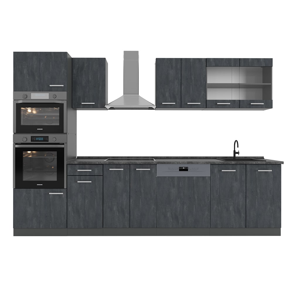 Vicco - Cuisine R-Line, Noir Béton/Anthracite, 300 cm pt Anthracite