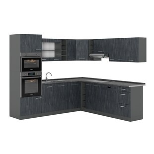 Vicco Eckküche R-Line 247x237 cm Schwarz Beton Anthrazit mit Arbeitsplatte Anthrazit 