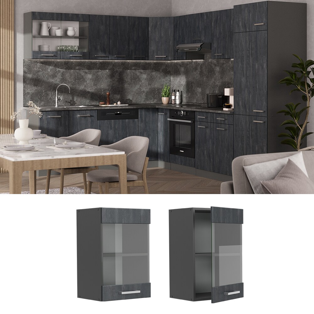 Vicco H&auml;ngeglasschrank R-Line Schwarz Beton Anthrazit 40 cm 