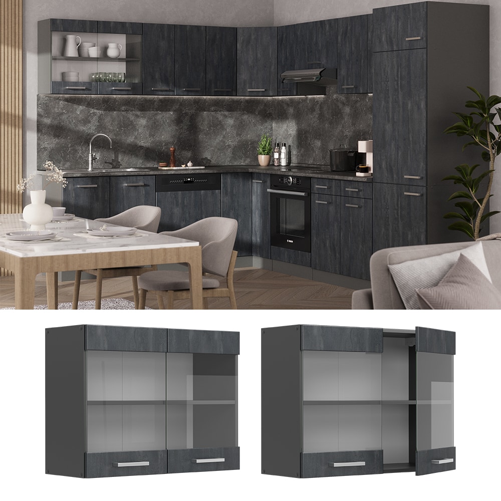 Vicco H&auml;ngeglasschrank R-Line Schwarz Beton Anthrazit 80 cm 