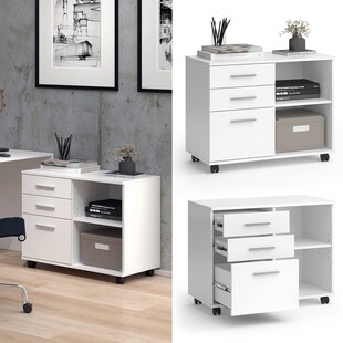 Vicco Rollcontainer Delf Weiß 80 x 40 cm mit 3 Schubladen 