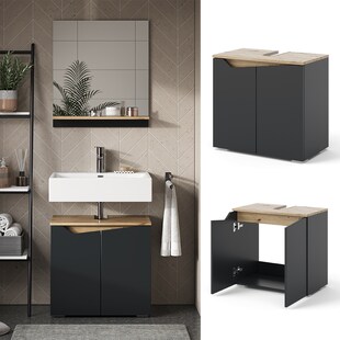 Vicco Waschbeckenunterschrank Marelle Anthrazit Eiche 60 x 57,5 cm mit 2 Türen 